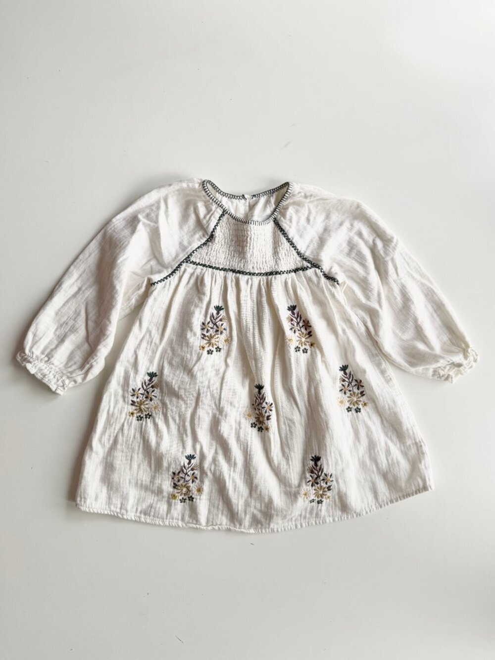 Girl's ZARA Ivory Floral Embroidered 100% Cotton Gauze A-Line Dress, Size 4